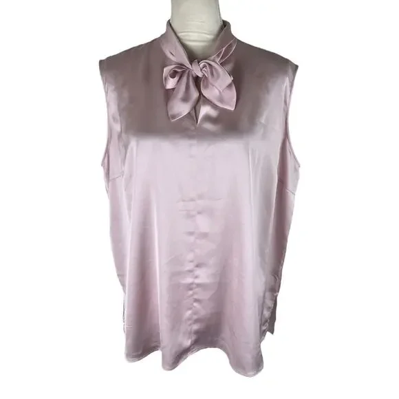 Misook Loop and Tie Sleeveless Blouse Pink Pullover Top Silky Size XL NEW - Picture 4 of 9